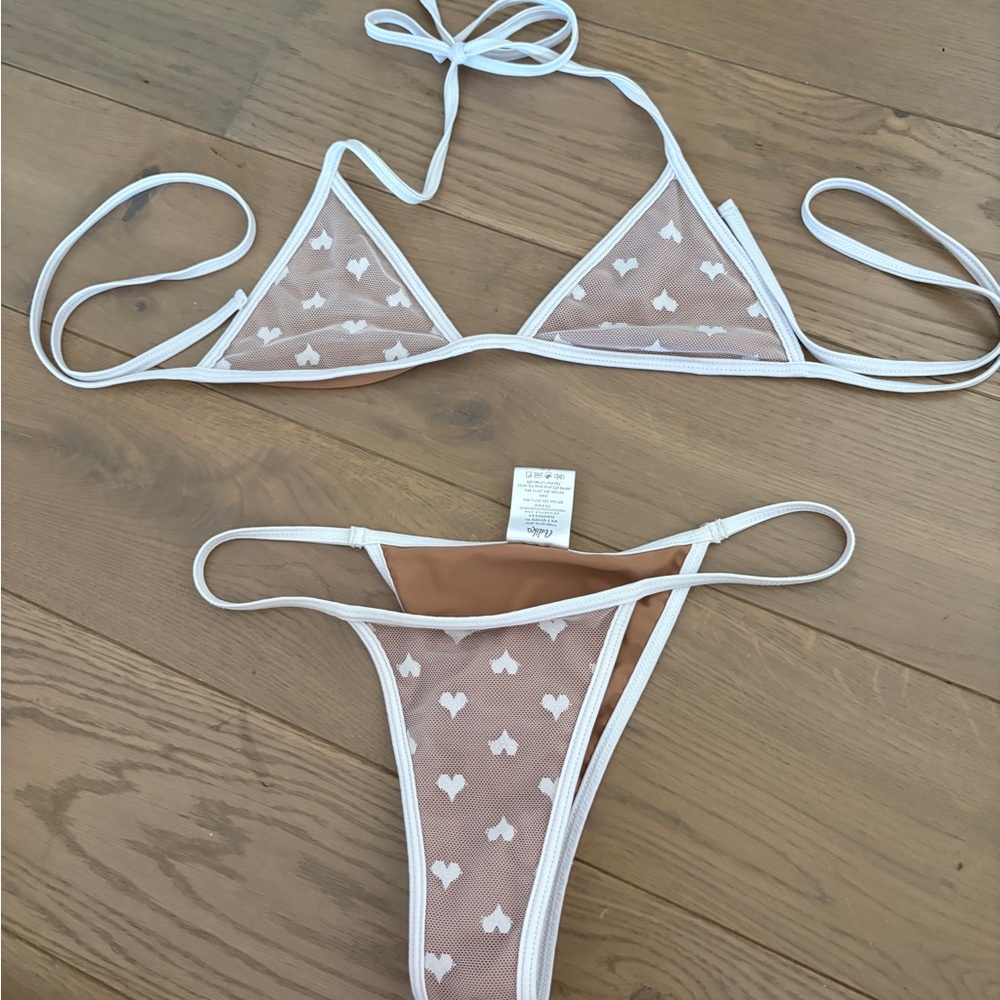 Adika Size Small White Heart Mesh Bikini